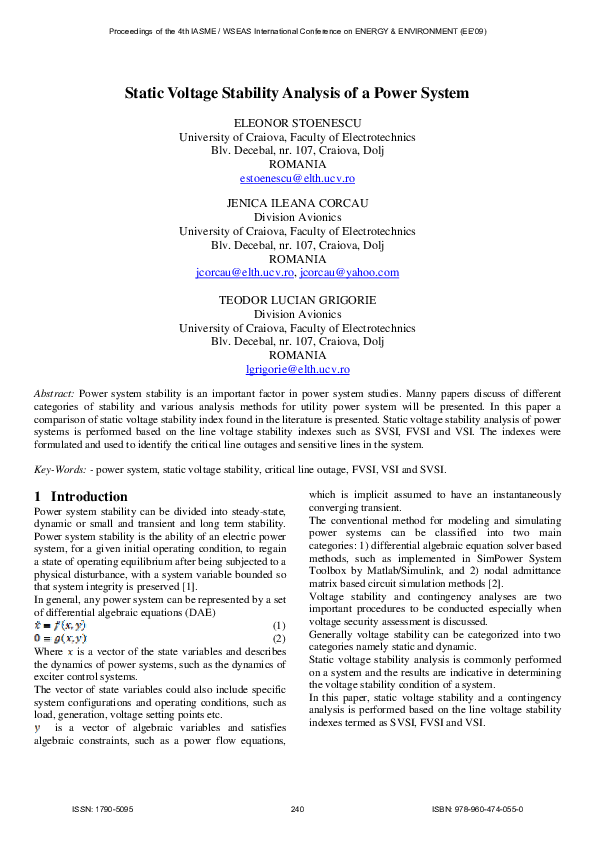 (PDF) Static voltage stability analysis of a power system