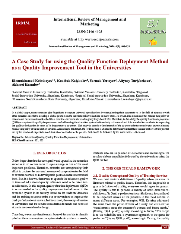 (PDF) A Case Study for Using the Quality Function Deployment Method as ...
