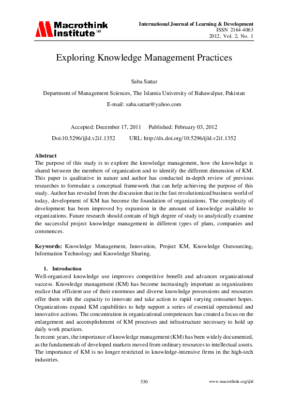 (PDF) Exploring Knowledge Management Practices