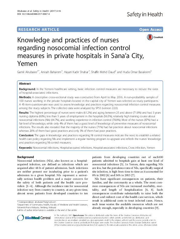 (PDF) Knowledge and practices of nurses regarding nosocomial infection ...