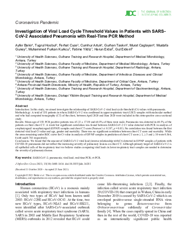 (PDF) Investigation of Viral Load Cycle Threshold Values in Patients ...