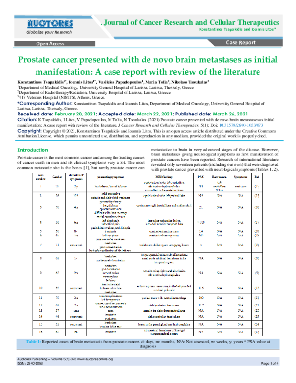 (PDF) Prostate cancer presented with de novo brain metastases as ...