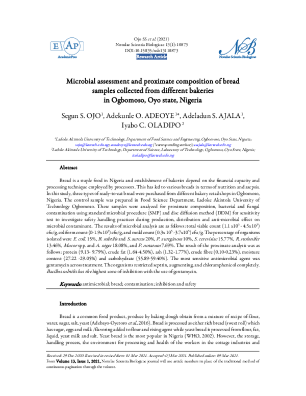 (PDF) Microbial assessment and proximate composition of bread samples ...