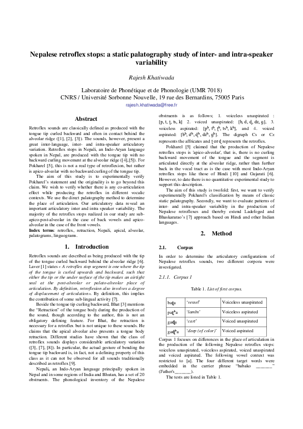 (PDF) Nepalese retroflex stops: a static palatography study of inter ...