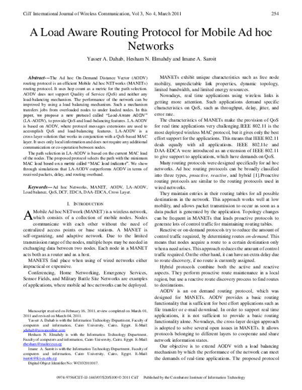 (PDF) A Load Aware Routing Protocol for Mobile Ad hoc Networks