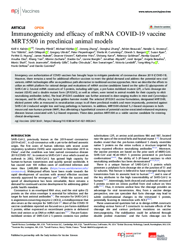 (PDF) Immunogenicity and efficacy of mRNA COVID-19 vaccine MRT5500 in ...