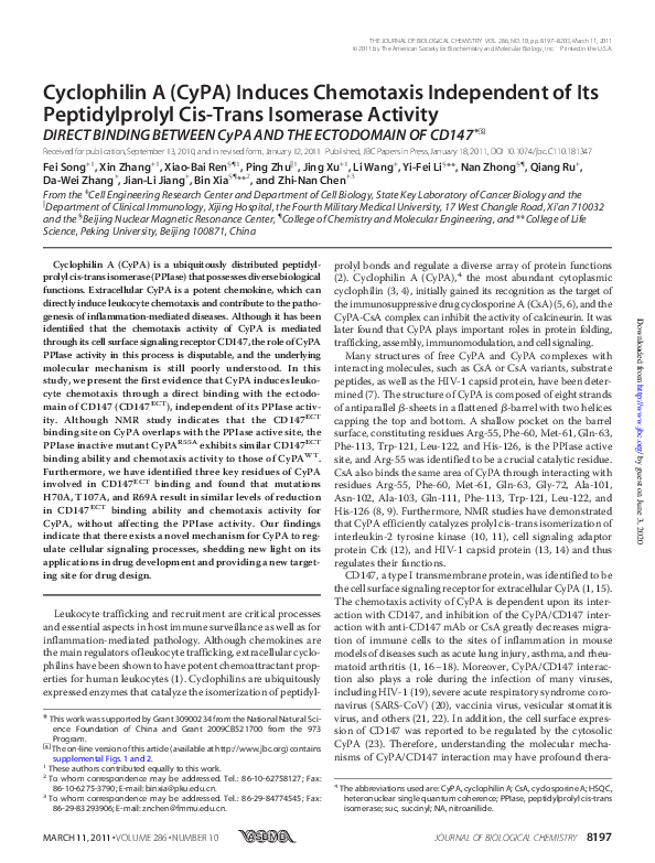 (PDF) Cyclophilin A (CyPA) Induces Chemotaxis Independent of Its ...