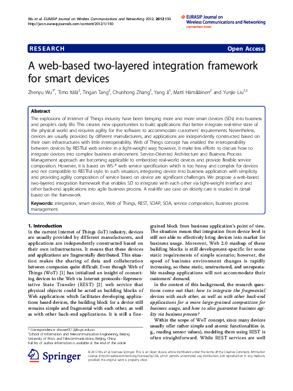 (PDF) A Web-based Two-layered Integration Framework for Smart Devices