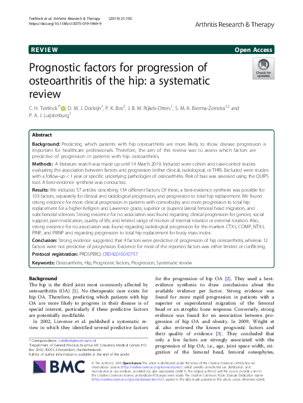 (PDF) Prognostic factors for progression of osteoarthritis of the hip ...