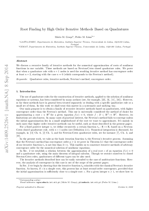 (PDF) Root Finding by High Order Iterative Methods Based on Quadratures
