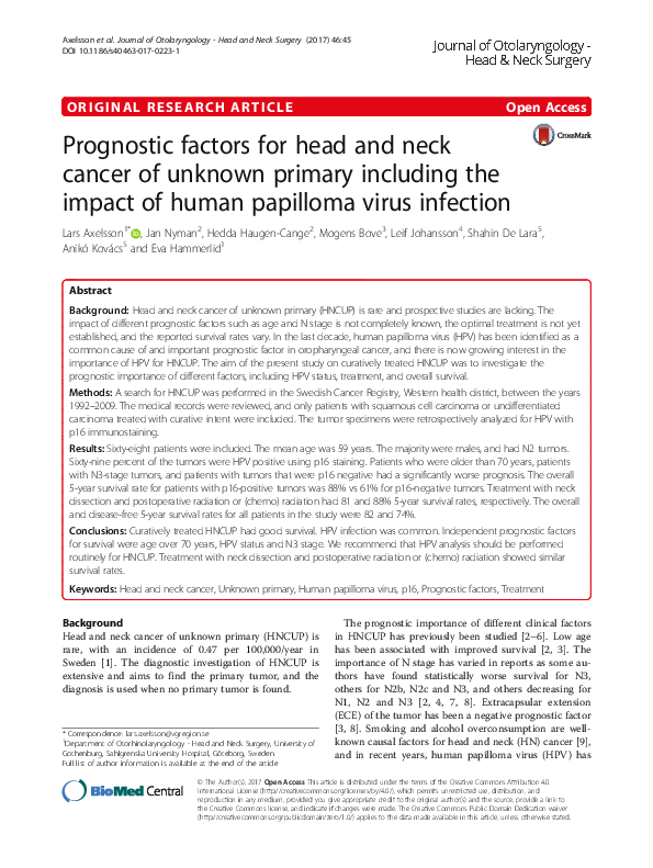 (PDF) Prognostic factors for head and neck cancer of unknown primary ...