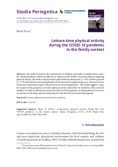 (PDF) Leisure-time physical activity during the COVID-19 pandemic in ...