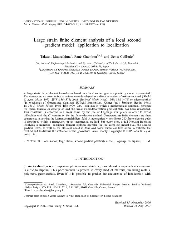 (PDF) Large strain finite element analysis of a local second gradient ...