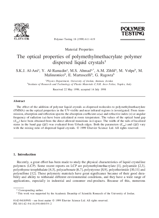 (PDF) The optical properties of polymethylmethacrylate polymer ...