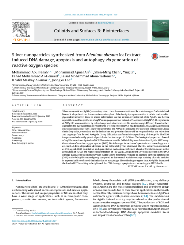 (PDF) Silver nanoparticles synthesized from Adenium obesum leaf extract ...