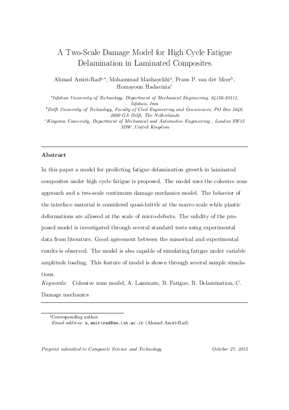 (PDF) A twoscale damage model for high cycle fatigue delamination in