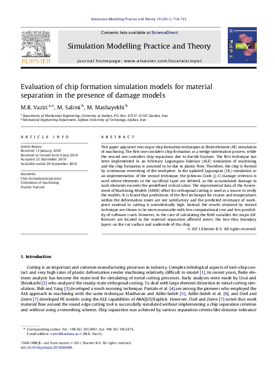 (PDF) Evaluation of chip formation simulation models for material ...