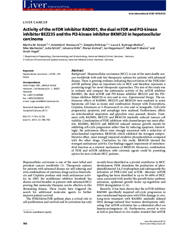 (PDF) Effects of the mTOR inhibitor RAD001, the dual mTOR and PI3 ...