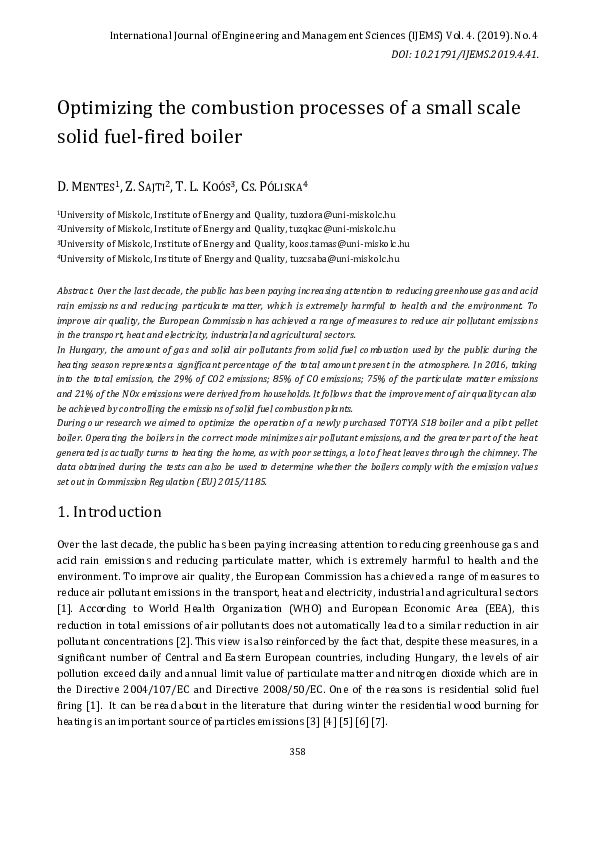 (PDF) Optimizing the combustion processes of a small scale solid fuel ...