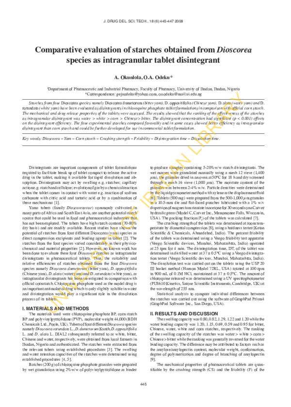 (PDF) Comparative evaluation of starches obtained from Dioscorea ...