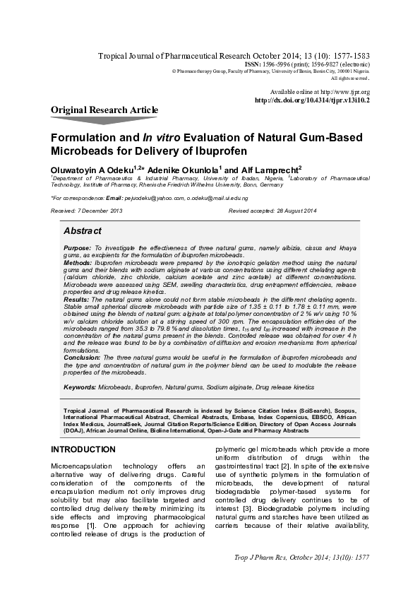 (PDF) Formulation and in vitro evaluation of natural gum-based ...