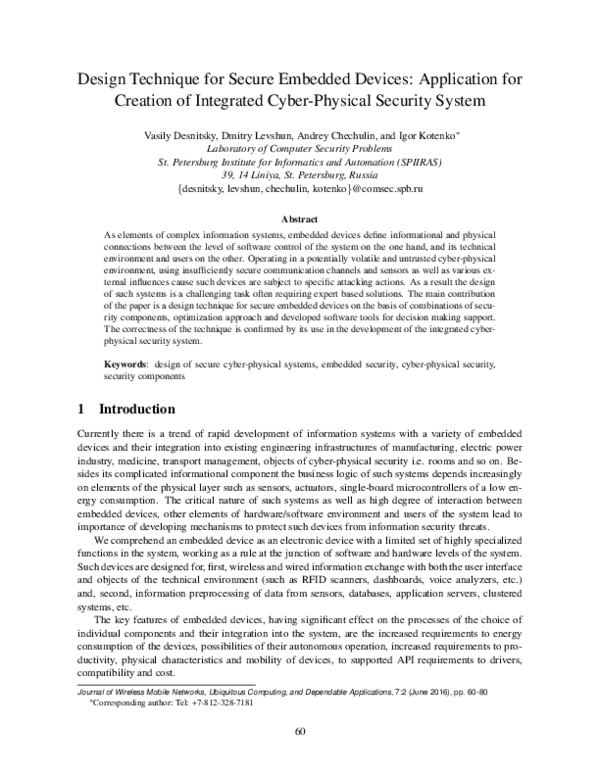 (PDF) Design Technique for Secure Embedded Devices: Application for ...