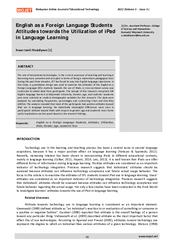 (PDF) English as a Foreign Language Students Attitudes towards the ...