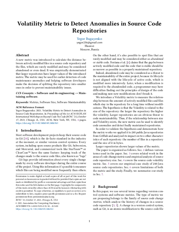 (PDF) Volatility metric to detect anomalies in source code repositories