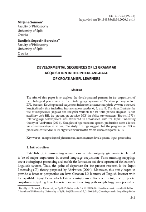 (PDF) Developmental Sequences of L2 Grammar Acquisition in the ...