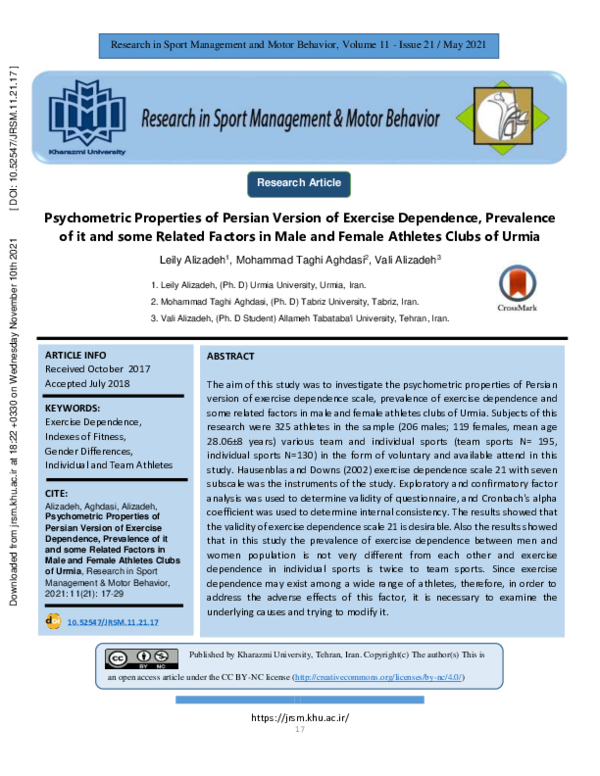 (PDF) Psychometric Properties of Persian Version of Exercise Dependence ...