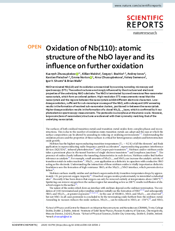 (PDF) Oxidation of Nb(110): atomic structure of the NbO layer and its ...