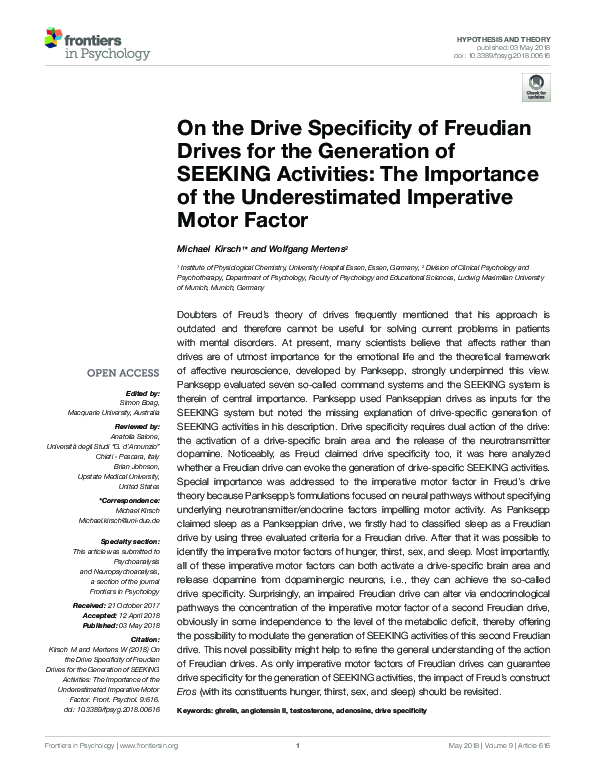 (PDF) On the Drive Specificity of Freudian Drives for the Generation of