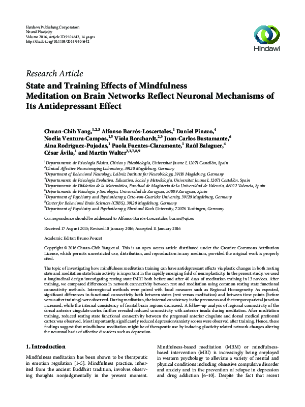 (PDF) State and Training Effects of Mindfulness Meditation on Brain ...