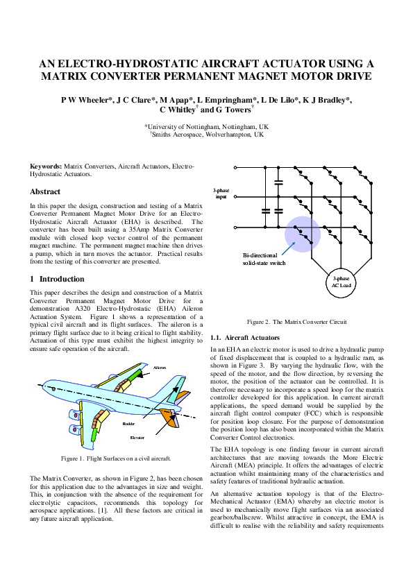 (PDF) An electrohydrostatic aircraft actuator using a matrix converter