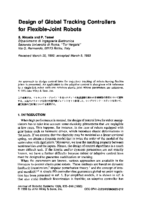 (PDF) Design of global tracking controllers for flexible-joint robots