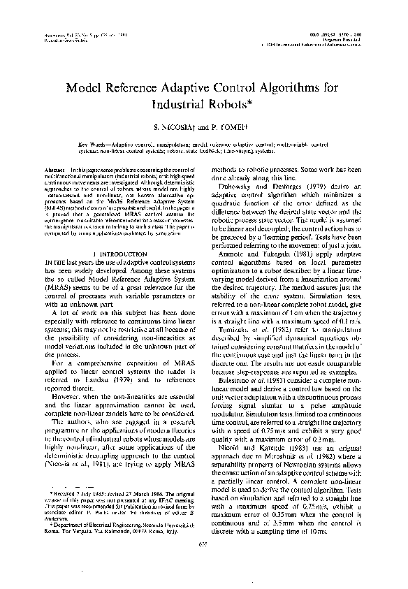 (PDF) Model reference adaptive control algorithms for industrial robots