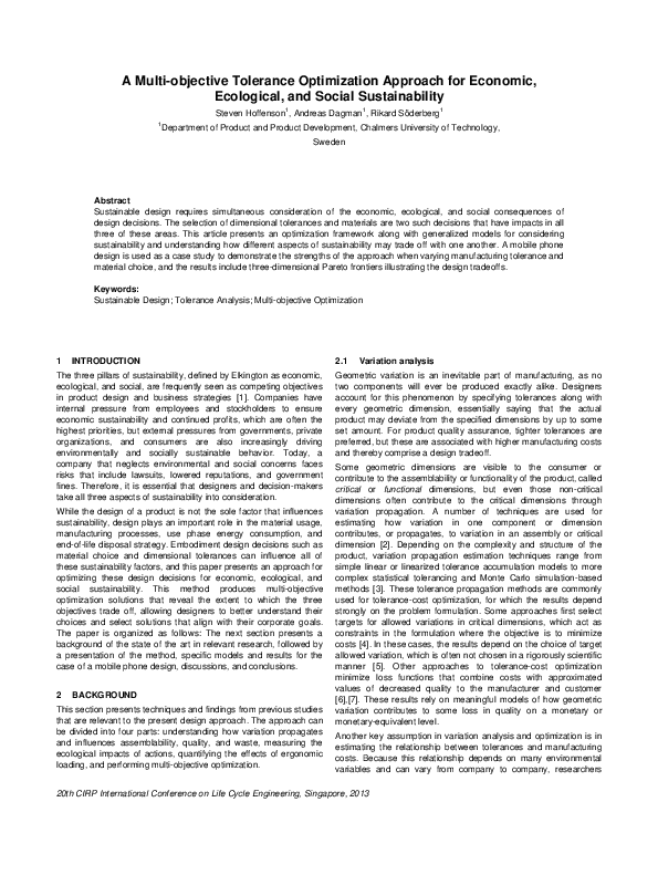 (PDF) A Multi-objective Tolerance Optimization Approach for Economic ...