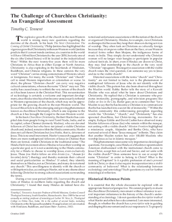 (PDF) The Challenge of Churchless Christianity: An Evangelical Assessment