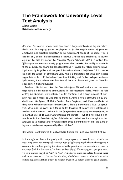 (PDF) The framework for university level text analysis
