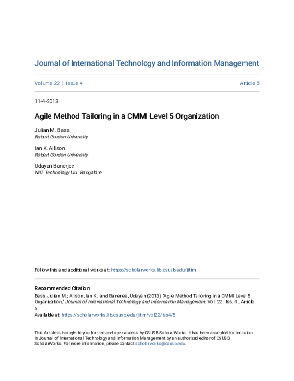(PDF) Agile Method Tailoring in a CMMI Level 5 Organization