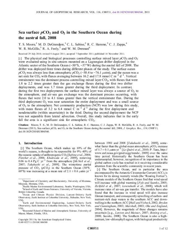 (PDF) Sea surface pCO2 and O2 in the Southern Ocean during the austral ...
