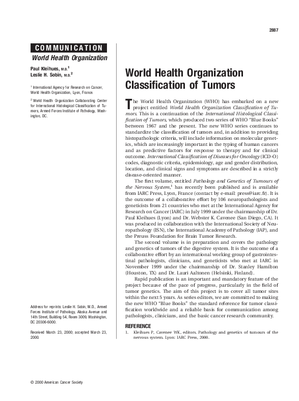 (PDF) World Health Organization classification of tumors