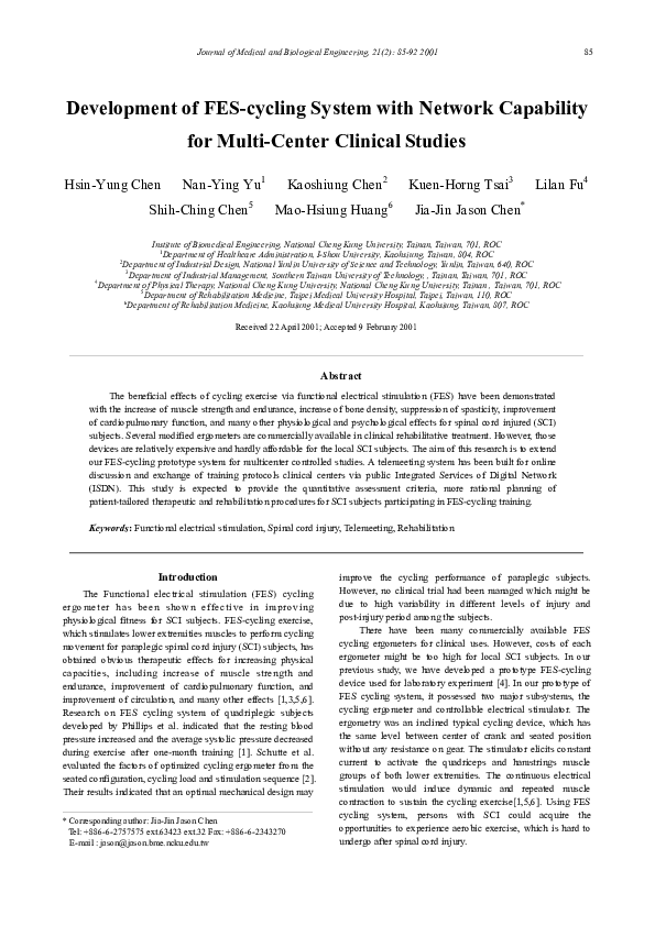 (PDF) Development of FES-cycling System with Network Capability for ...