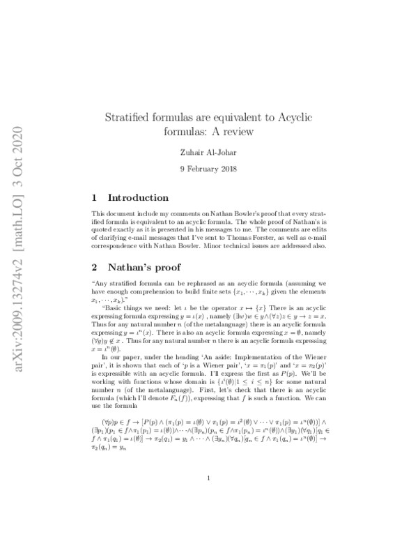 (PDF) Stratified formulas are equivalent to Acyclic formulas: A review
