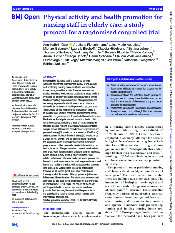 (PDF) Physical activity and health promotion for nursing staff in ...