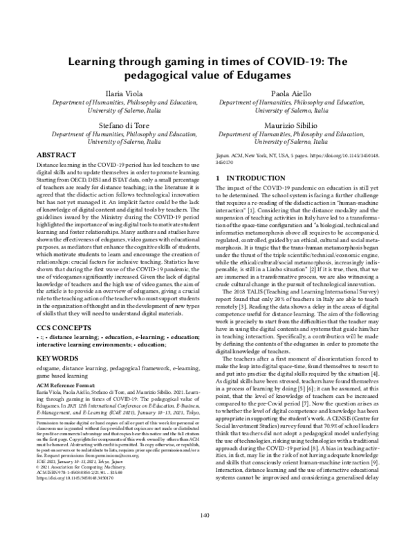 (PDF) Learning through gaming in times of COVID-19: The pedagogical ...
