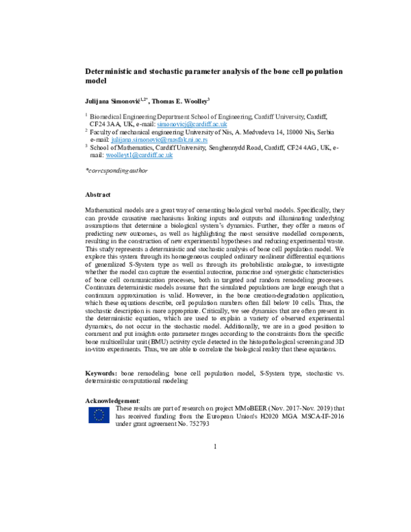 (PDF) Deterministic and stochastic parameter analysis of the bone cell ...