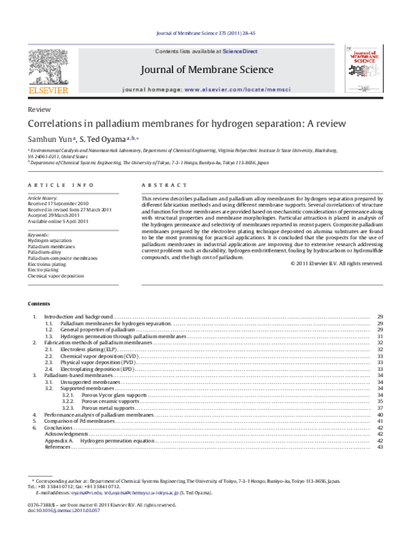 (PDF) Correlations in palladium membranes for hydrogen separation: A review