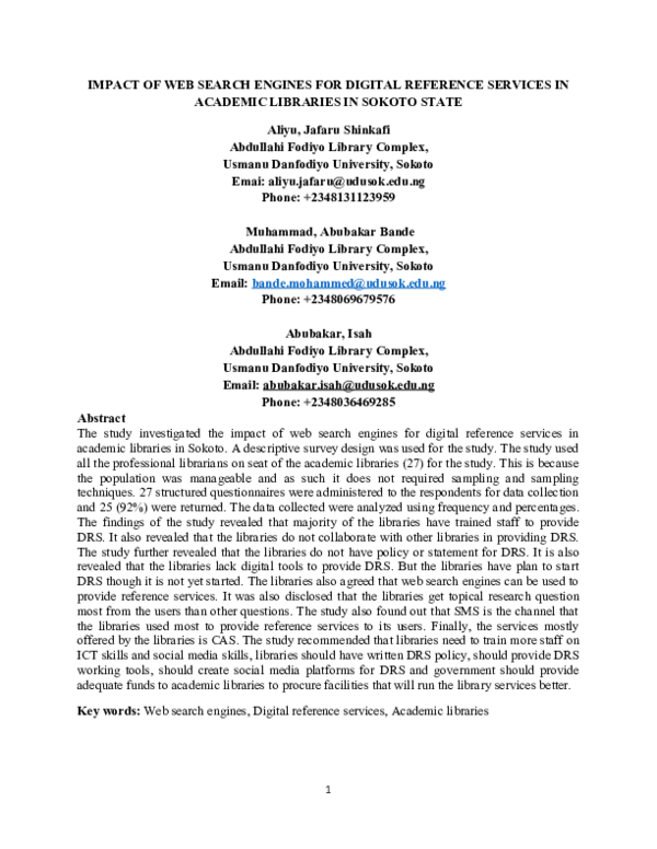 (DOC) IMPACT OF WEB SEARCH ENGINES FOR DIGITAL REFERENCE SERVICES IN ...