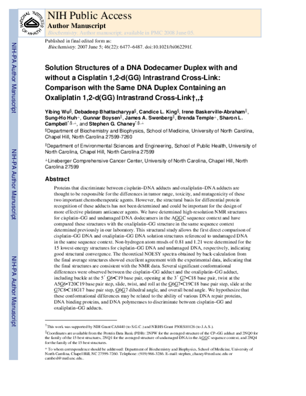 (PDF) Solution structures of a DNA dodecamer duplex with and without a ...